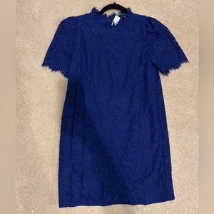 Gap Puff Sleeve Ruffle Neck Lace Mini Dress Blue Size Medium NWT